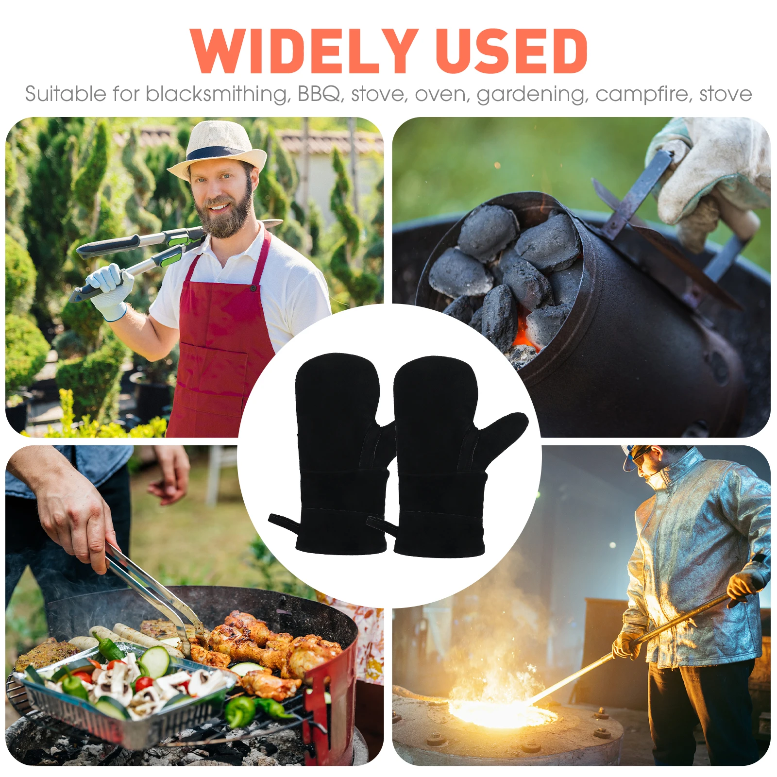 

Thermal Oven Gloves BBQ Fire Resistant Fingerless Black Man Woman Winter Baking Grill Fireplace Welding Heat Proof Cowhide