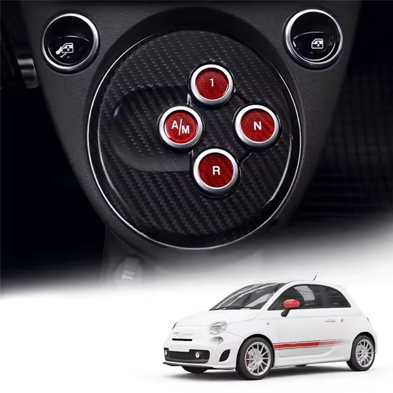 Pegatina decorativa de cubierta de botón de cambio de marchas de fibra de carbono para Fiat 500 Abarth 595 695, accesorio Interior de coche negro