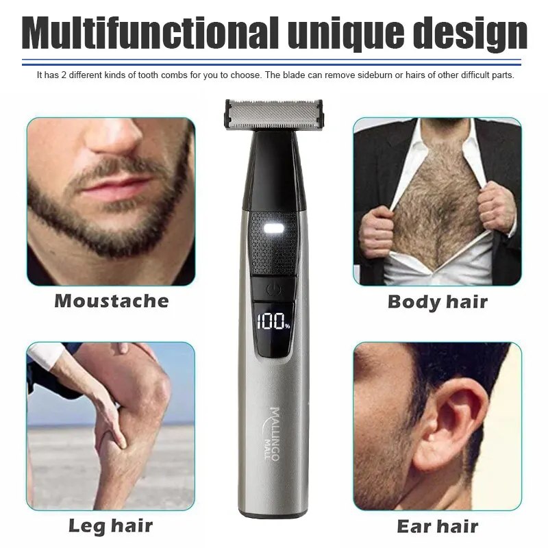 Electric Shaver Portable Full Body Trimmer USB T-Blade LED Digital DisplayRazor For Men and Women Washable Razor