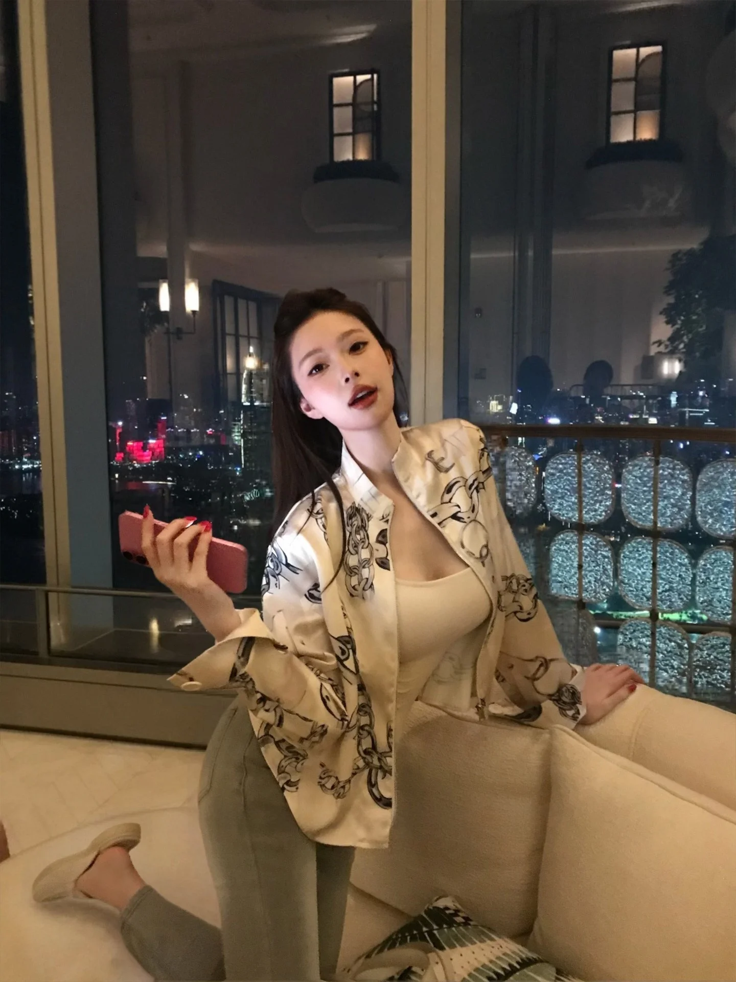 

Loose Fit Faion Print irt Stand Collar Old Money Sle Ele Lady's Top High Quali Cotton Long Sve Summer irt