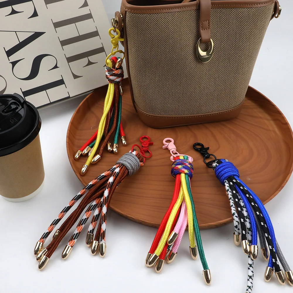 DIY Bag Pendant Woven Tassel Rope Bag Decor Bag Charms Keychain Lock Chain For Lady Phone Case Hanging Ornaments Bag Accessories