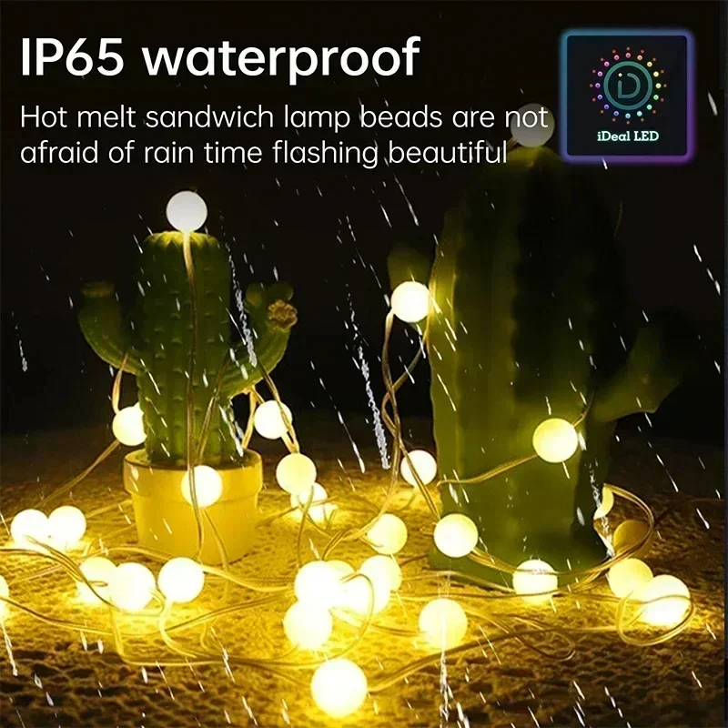 USB RGBIC Fairy String Light met Bluetooth APP en afstandsbediening LED-verlichting Snaren Waterdichte PVC-draad Kerstfeest DIY