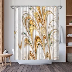 Marble Gold Shower Curtain with Hooks, 3D Print, Waterproof, Abstract, Geometric, Bathroom Decor, Bath
