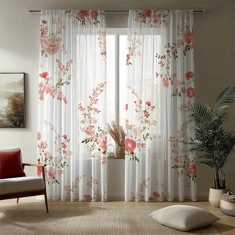 2PCS Digital Printing Sheer Curtain, Owl Forest Woodland Night Pattern, Wise Whimsical Nature Kids Bedroom Nursery Decor view 3