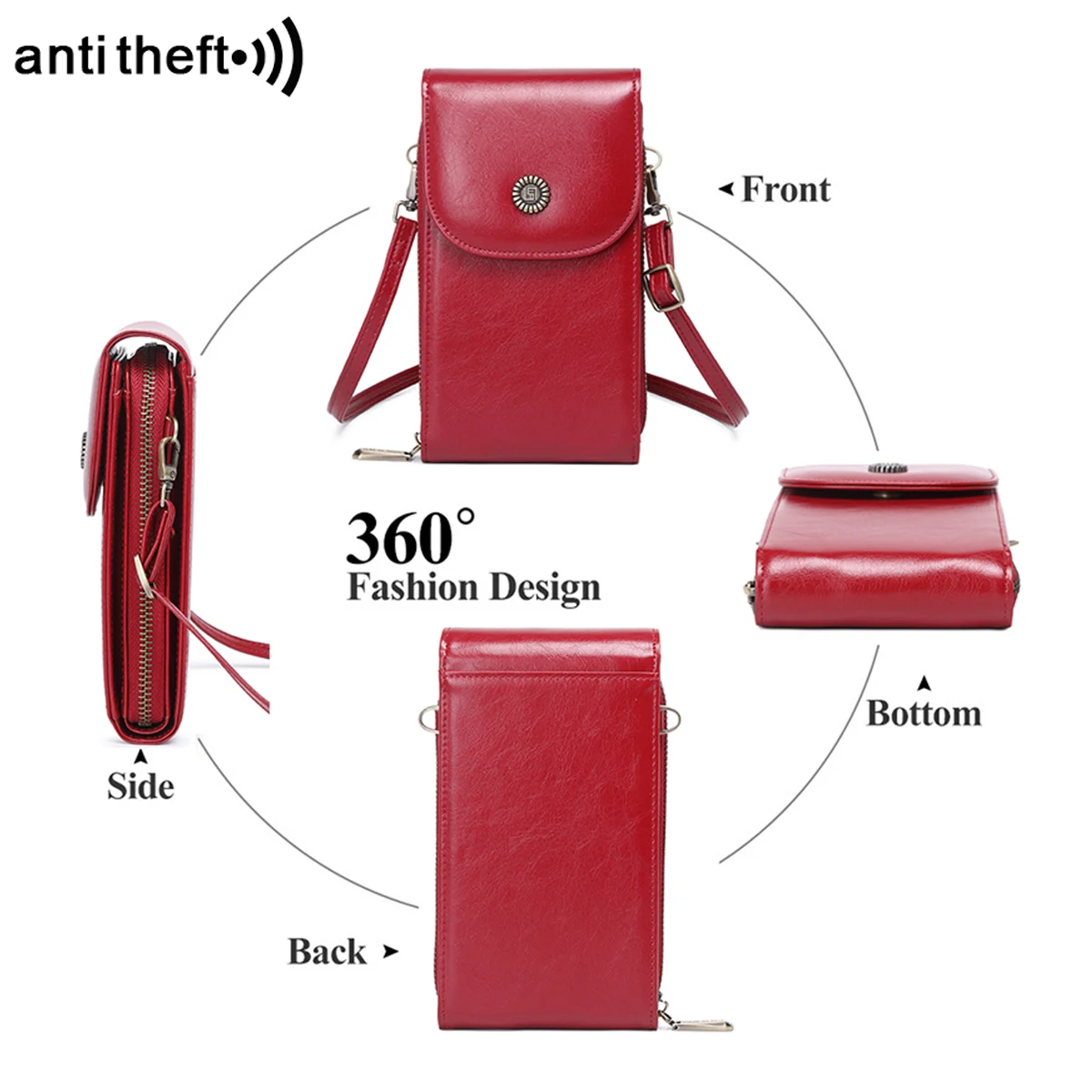 Retro oil wax leather mobile phone bag RFID anti-theft brush vertical shoulder bag Fashion crossbody mobile phone wallet