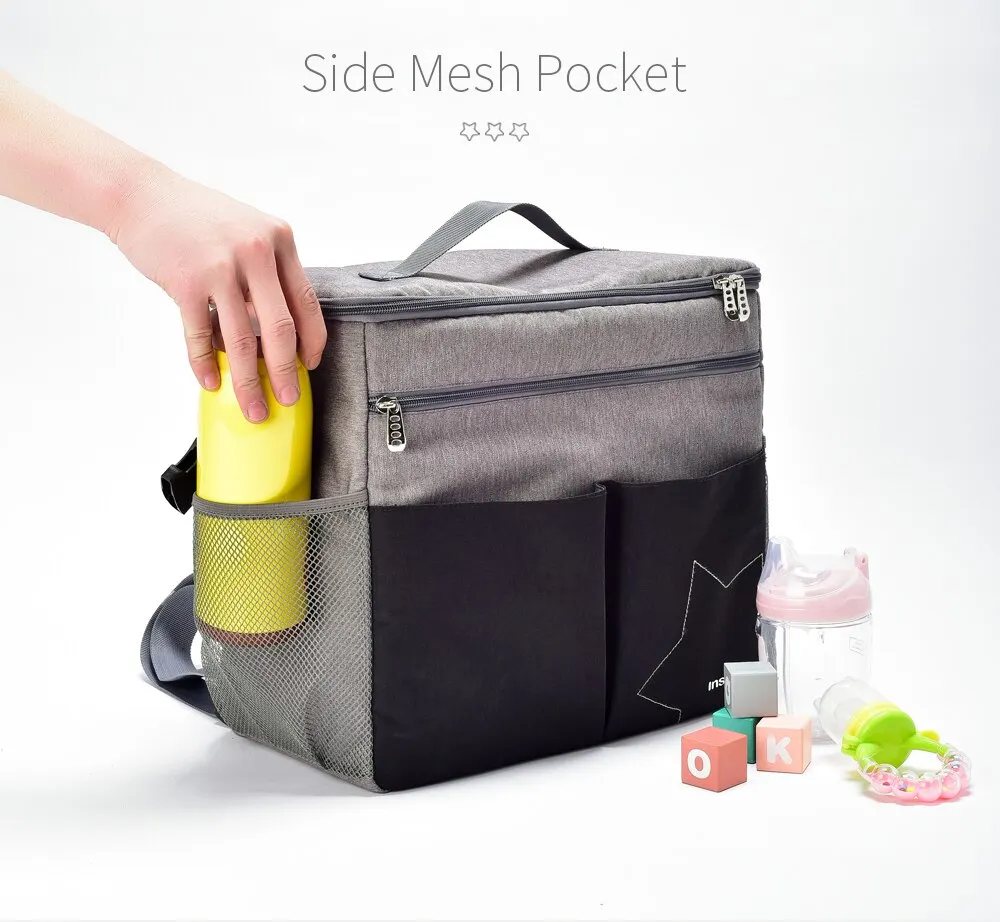 Bolsa de pañales de bebé Insular de gran capacidad, bolsa de mamá de viaje al aire libre para cochecito, bolsa de lactancia aislante, bolsa de pañales sólida de poliéster