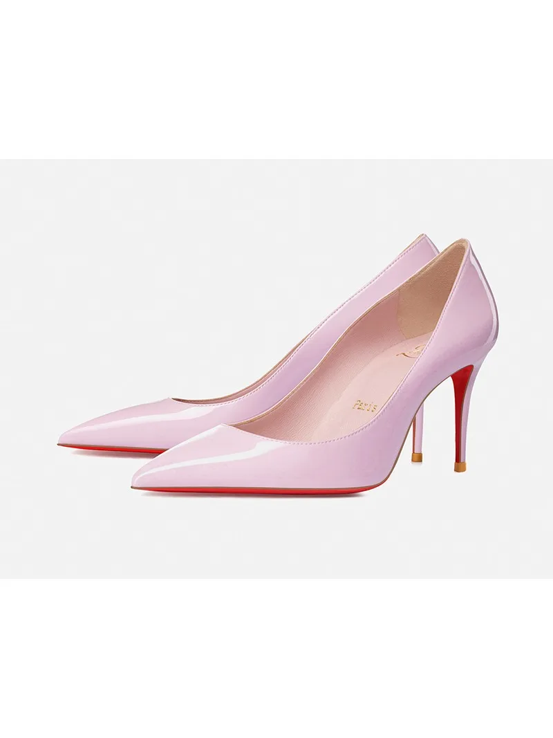 Spring new pink pointed toe high-heeled slim heel professional temperament socialite fairy handmade single shoe