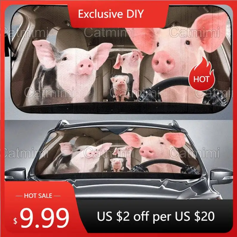 

Pig Family Car Sun Shade, Pig Auto Sun Shade , Car Decoration, Pig Sun Shade, Gifts For Her, Mother Gift, Pig Farm Gift PHT14210