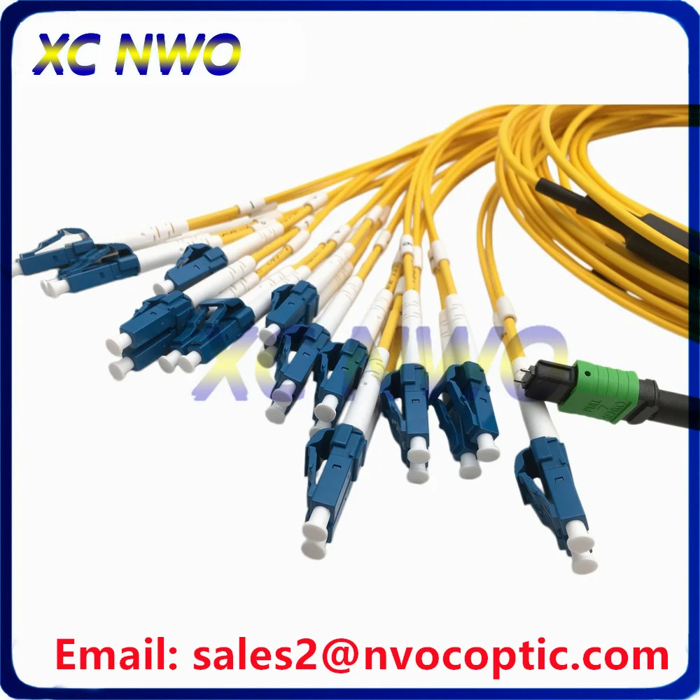 Câble de Fibre Optique 24 Cœurs MPO (Mâle) vers 24xLC APC 10G SM G657A, Harnais de Répartition, 24C 1M, 2M, Pigtail de Fibre Optique Standard à Perte Minimale APC Femelle