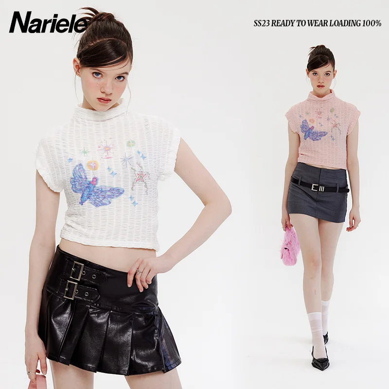 

American Style Fried Street High Collar Direct Spray Printing Process Spicy Girls Short Sleeveless T-shirt Trendy Brand