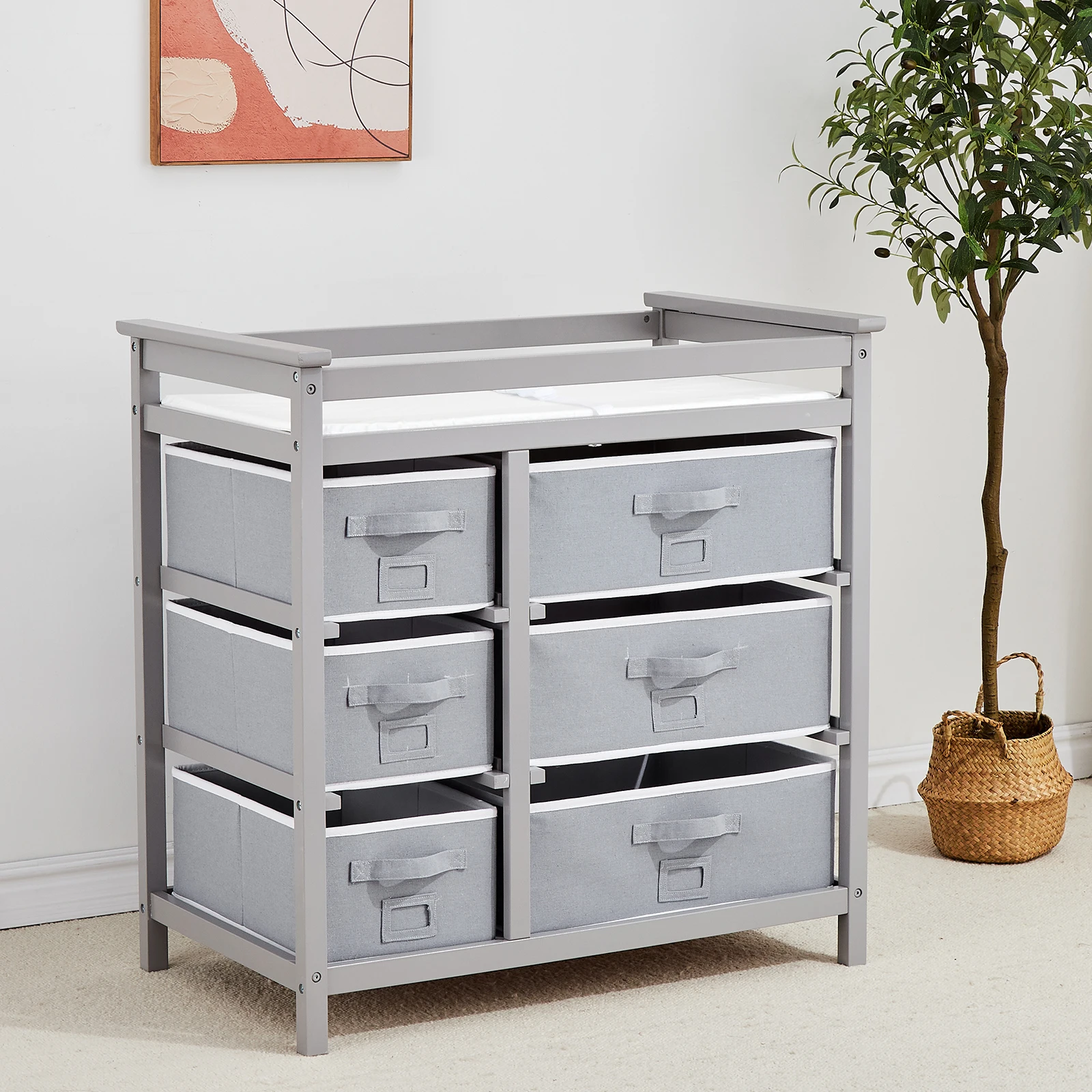 Basket Modern Baby Changing Table with 6 Storage Drawers and Pad