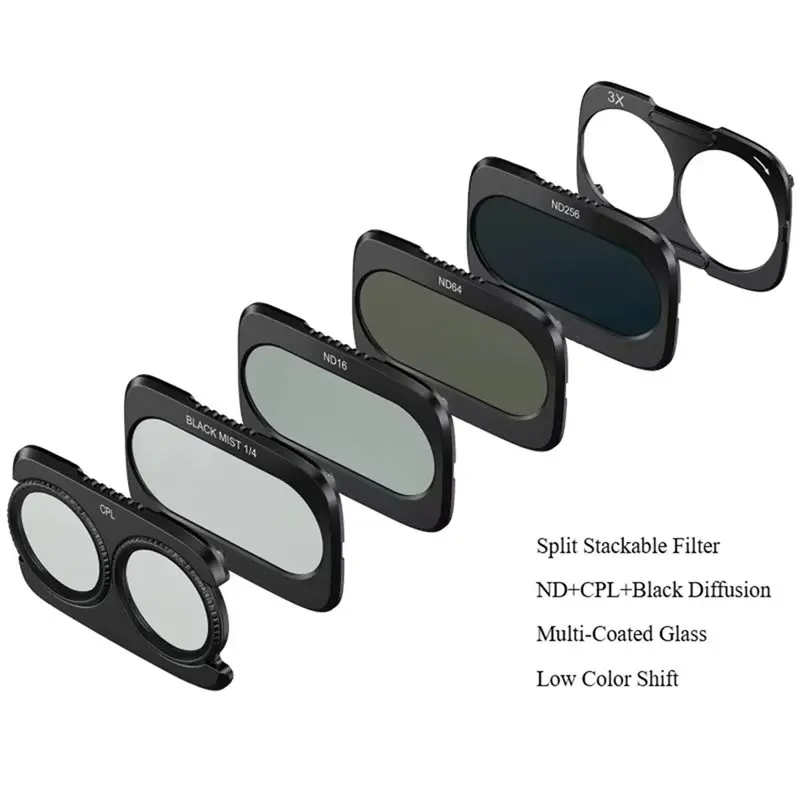 3CGRO-Stackable Diffusion Lens Filters Split Filter Kit 6658 For DJI Osmo Pocket 4P 6658 Includes ND16 ND64 ND256 CPL 1/4 Black