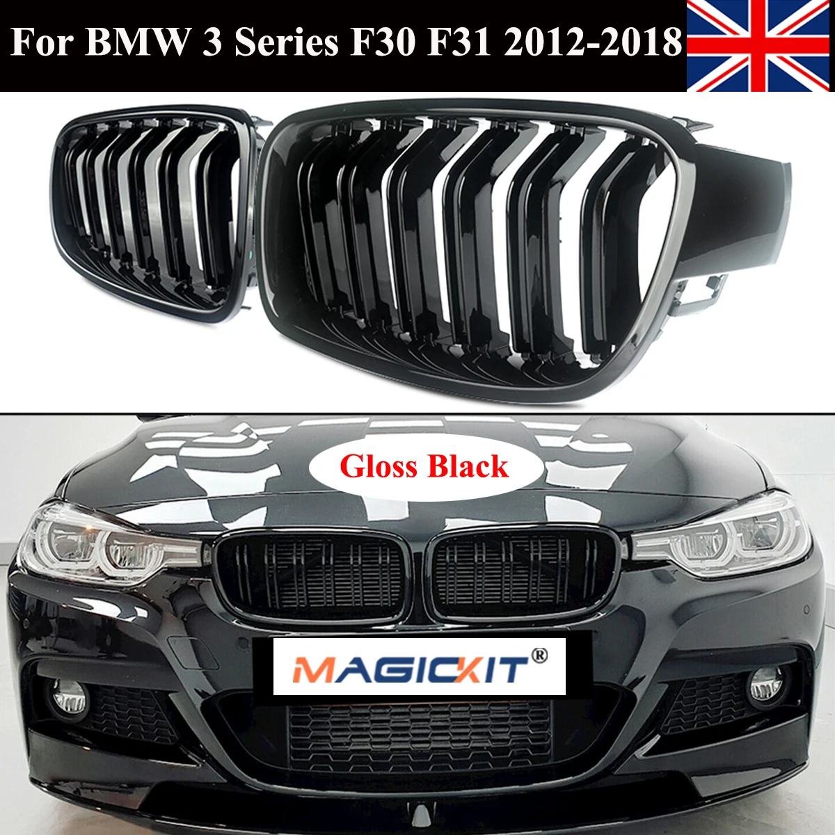 

Magickit Double Slat Kidney Grills Racing Grills Car Accessories For BMW 3 Series F30 F31 F35 320i 325i 328i 2013 2014 2015-2019