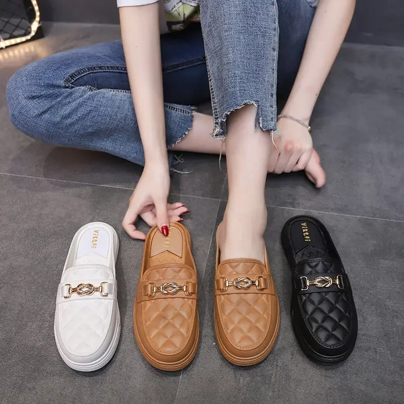 Fashionable Korean Style Women's Slippers Summer Outerwear PVC Material Increased Height Half Slippers Popular Among Students