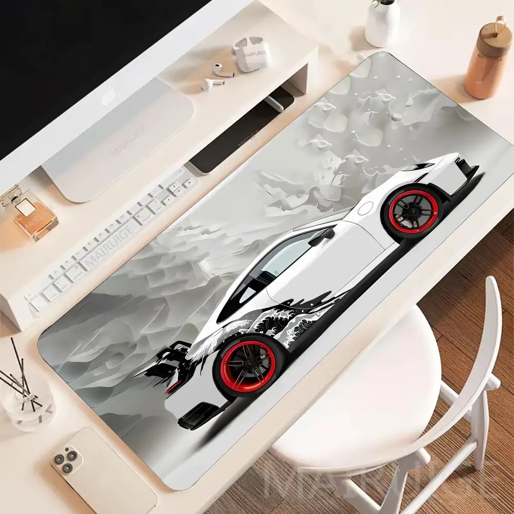 Cool White Wave Car Mouse Pad Large Table Cushion Gamer Keyboard Gaming Non-slip Computer Laptop Tablet Mat Mini PC Playmat