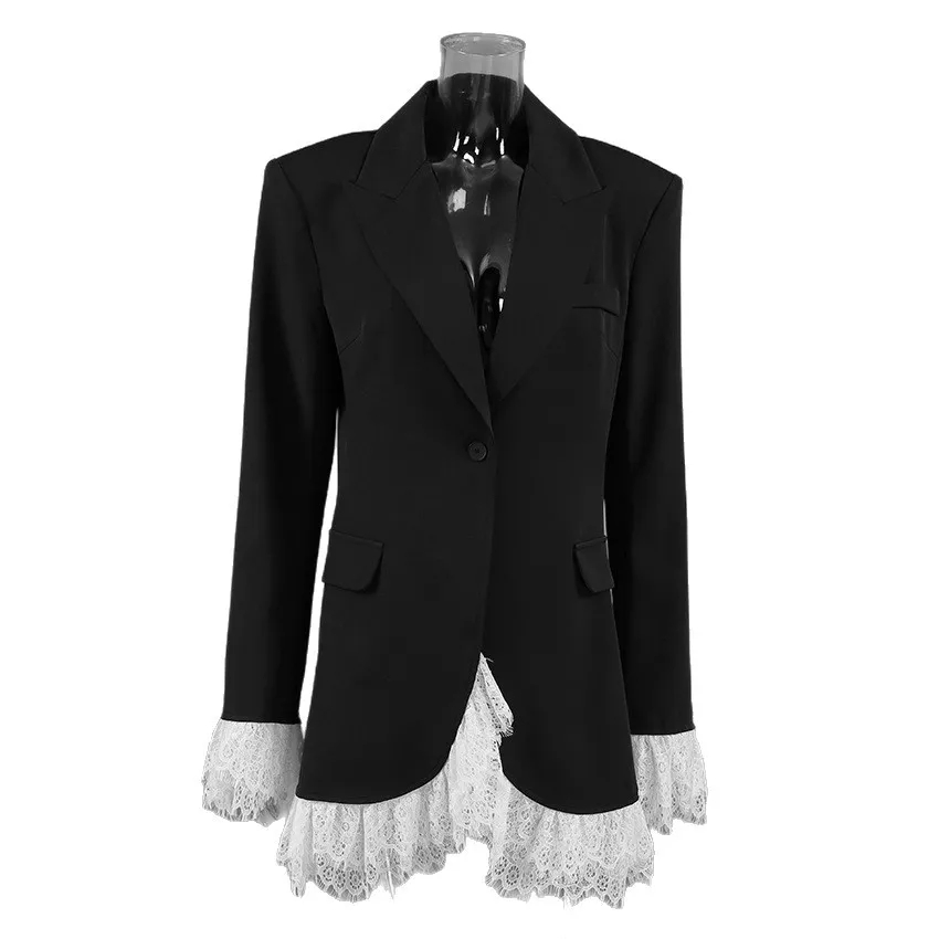 Anzüge Strickjacke Gespleißt Frauen Blazer Langarm Blazer Drehen Unten Kragen Offenen Stich Oberbekleidung Gürtel Patchwork High Street