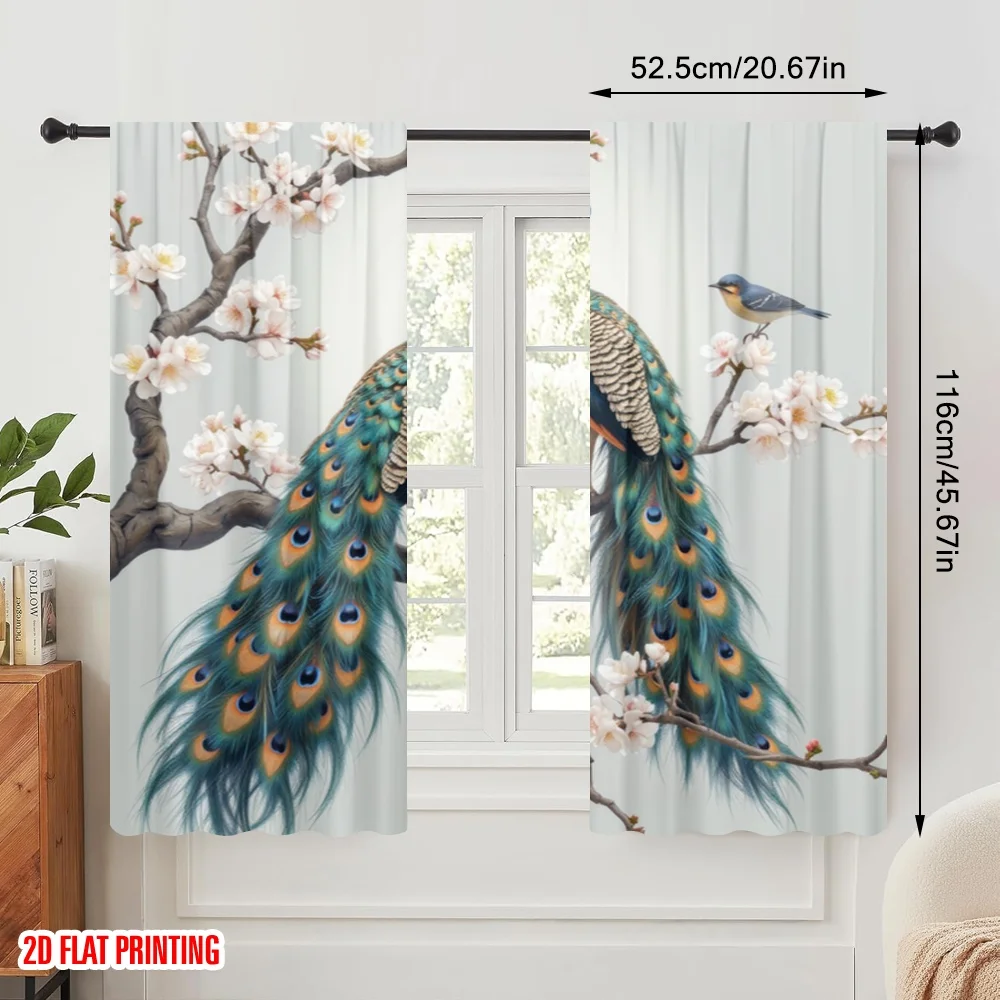 2pcs,2D plane printing Contemporary Curtains Peacock Blossom Harmony Versatile Durable Polyester (without rod) Holiday Perfect