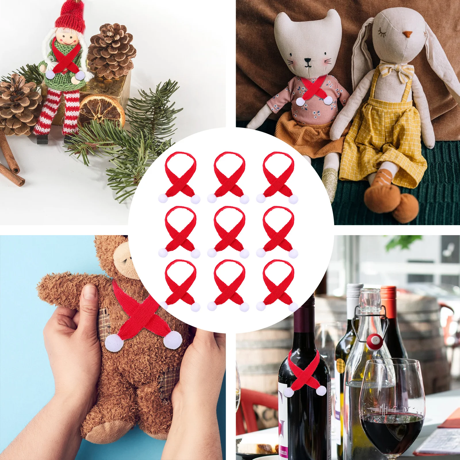 

10Pcs Christmas Mini Scarfs Knitted Delicate Neck Scarves Adorable Outdoor Accessories Holiday Decorations Mini Scarfs