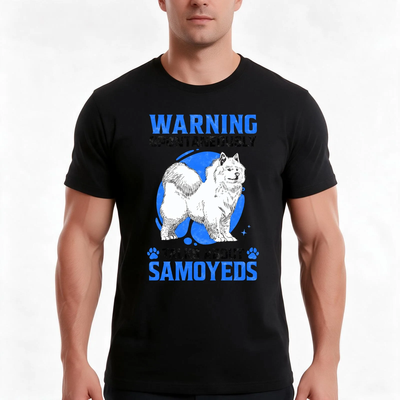 Talks spontaneously about Samoyed sled dog saying T-Shirt, Summer Casual Cotton Tee, Oversized Streetwear Tops, Unisex Men Women