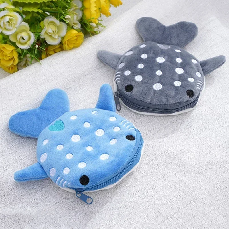 Fashion Cute Blue Shark Mini Whales Coin Purse Plush Zipper Coin Wallet Designer Women's Small Change Bag Key Earphone Pouch