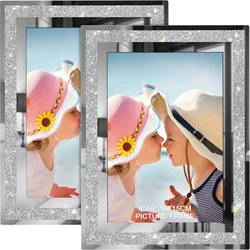 Elegant Crystal Glass Rectangular Photo Frame with Silver Edge Perfect for Couples Ideal Keepsake Picture Frame
