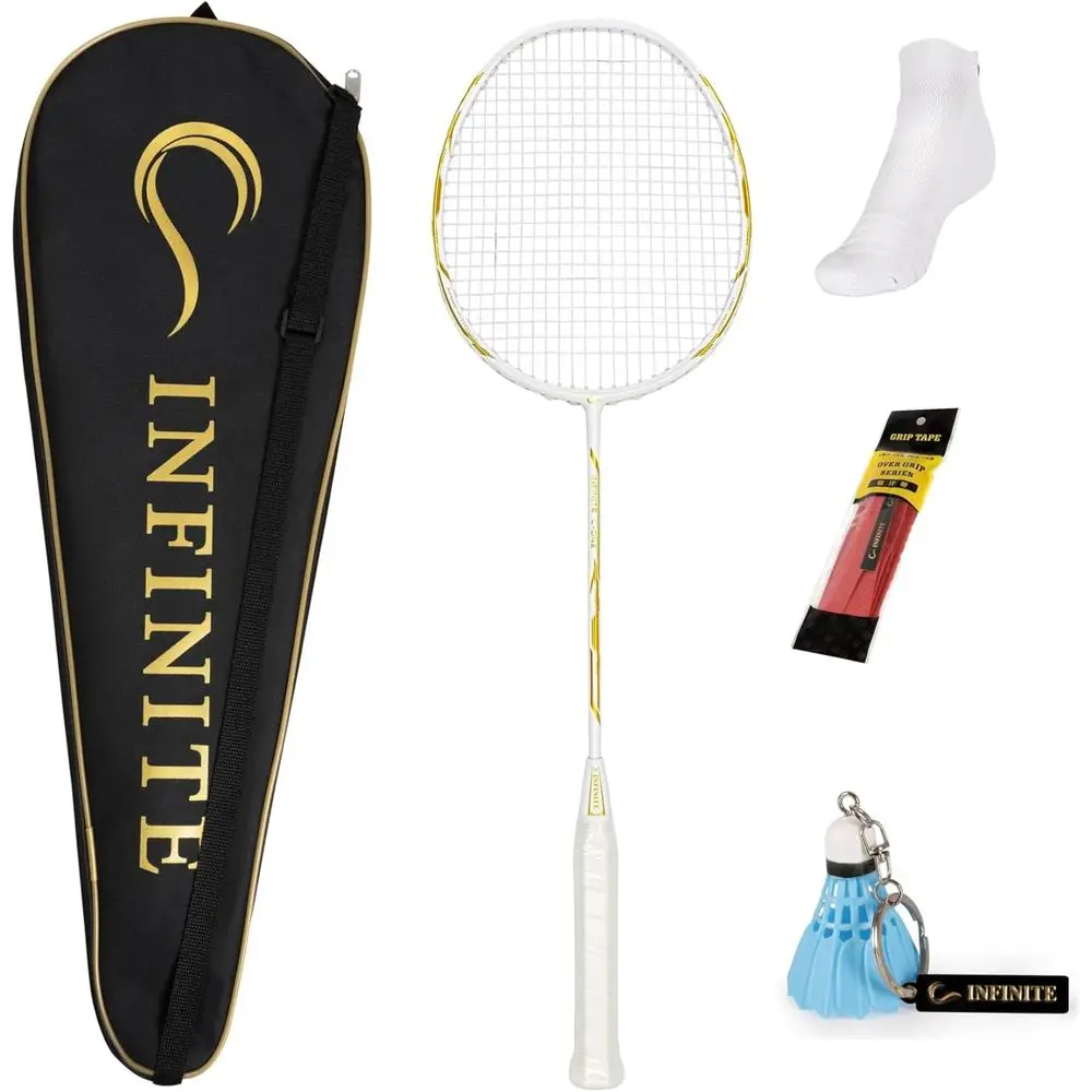 

Ultra-Lightweight Badminton Racket with Bag, Socks, Grip, and Keychain, High Carbon Fiber, 73g, G5, 24-30lbs, Ideal for Intermed