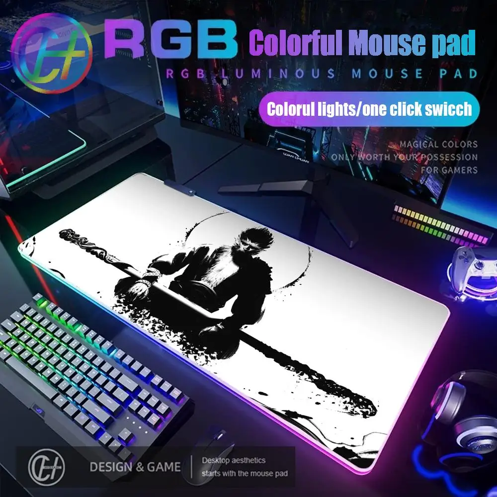 

Черный миф Wukong крутой коврик для мыши RGB игровой коврик для мыши настольный коврик HD геймер большой светодиодный коврик для мыши XXL