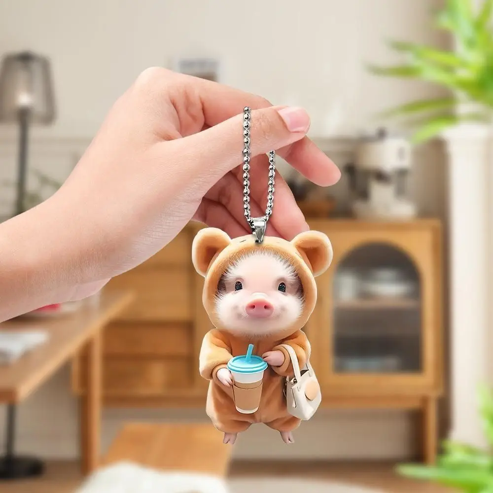 Biker Pig 2D Piglet Key Chain Piglet Shape Fashionable Car Interior Pendant Acrylic Cute Key Chain Pendant Home Decoration