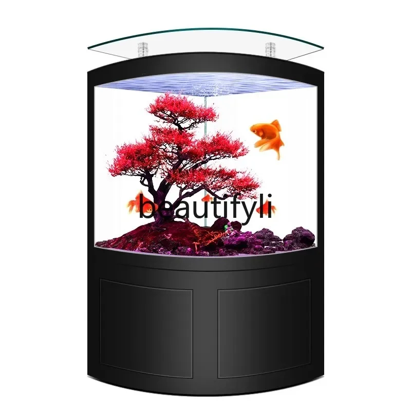 Triangular fan corner bottom filter floor corner corner curved glass custom large aquarium