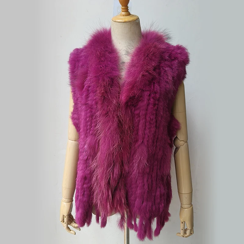 2023 Autumn Knitted Real Rabbit Fur Vest Women Warm Genuine Fur Gilets Female Causual Genuine Fur Waistcoat