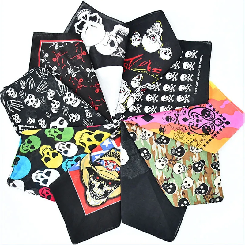 Skull Pattern Design Square Scarf Cotton Bandana Fashion Hip Hop Style Gothic Ghost Head Print Unisex Neck Scarves Headscarf Tie