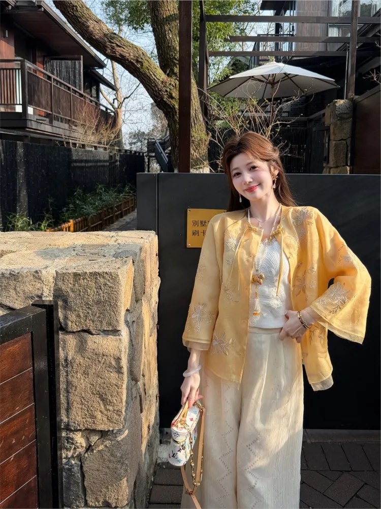Silk jacquard new Chinese-style coat women's embroidered cardigan