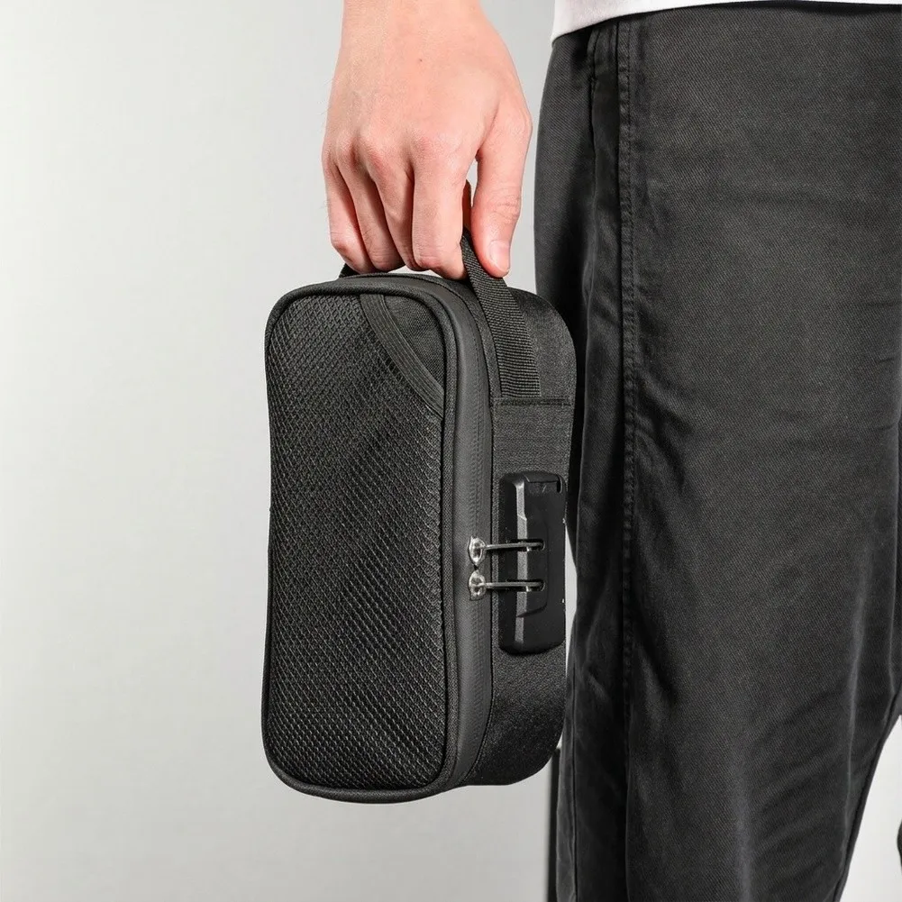 Portable for proof Storage Bag With Lock For Travel Food Gym Clothes Polyester Secure Isolation Pouch Black Gray
