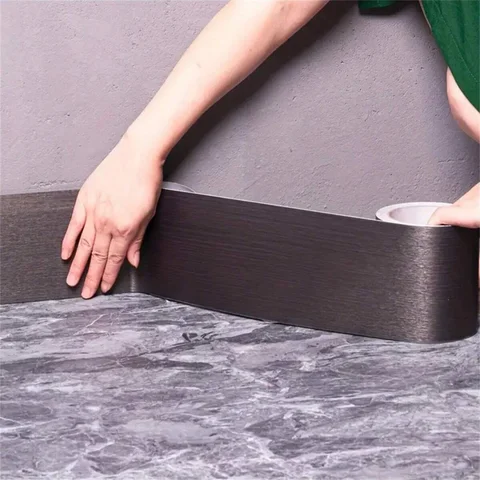 1Roll 10cmx5m Metal Brushed Waterproof  Skirting Line Sticker - Self-Adhesive PVC Wall Trim for Door & Window Frames- Easy to I