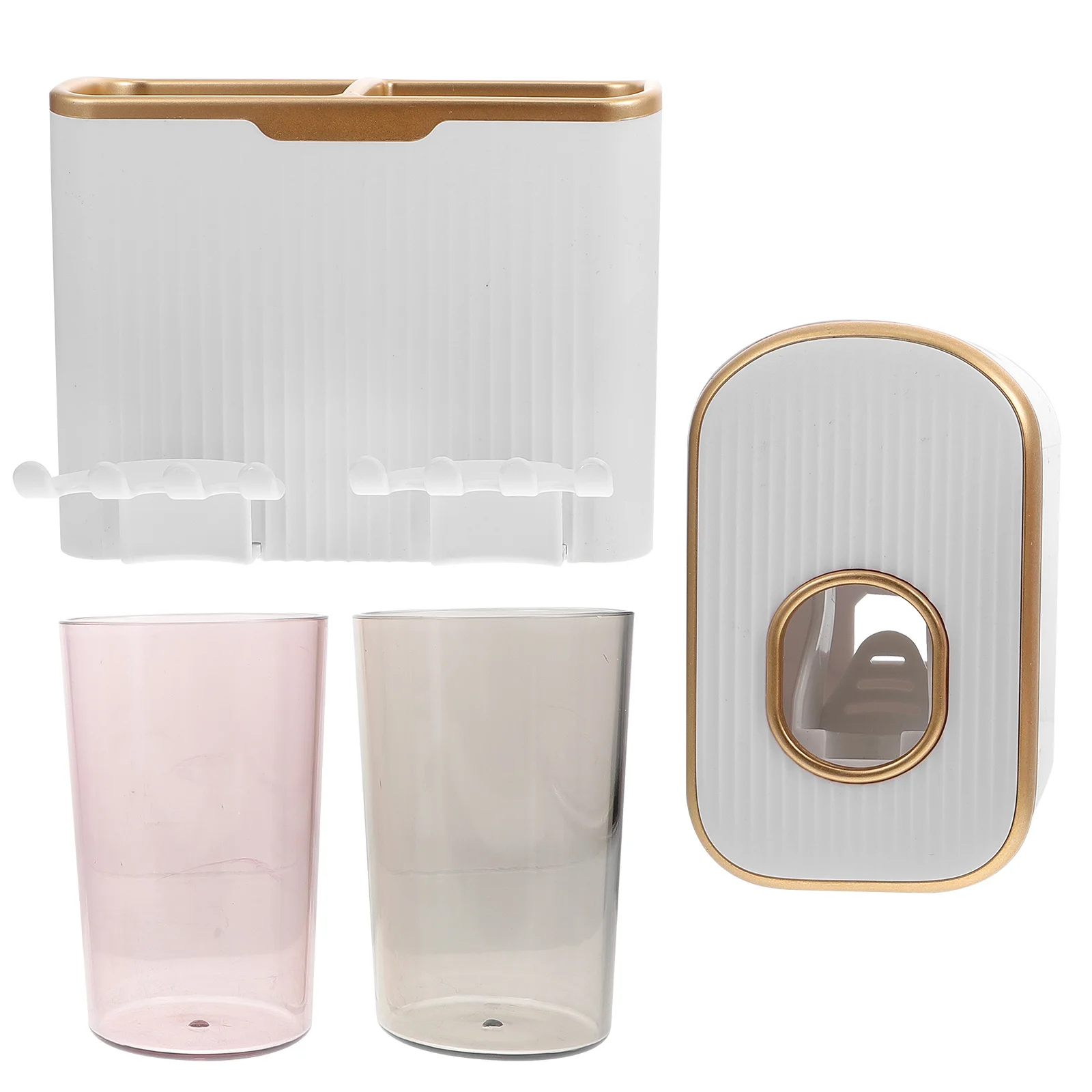 

1 set Wall mounted Dental Storage Set White Gold Toothbrush Holder Gargle Cup Toothpaste Dispenser Bathroom Toiletries Rack