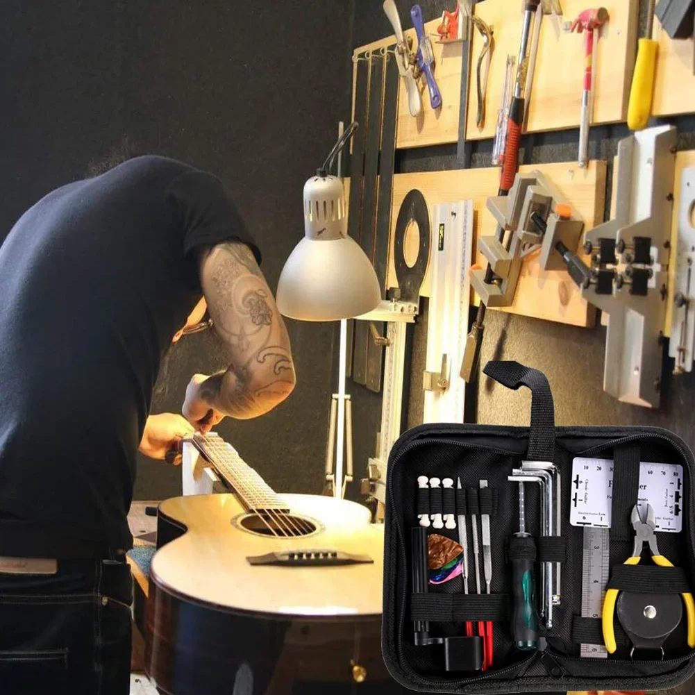 

Bakelite Guitar Repair Tool Kit - Bass Multi-Function Screwdriver File Hex Wrench Ruler String Cutter - Guitarist Maintenance Se