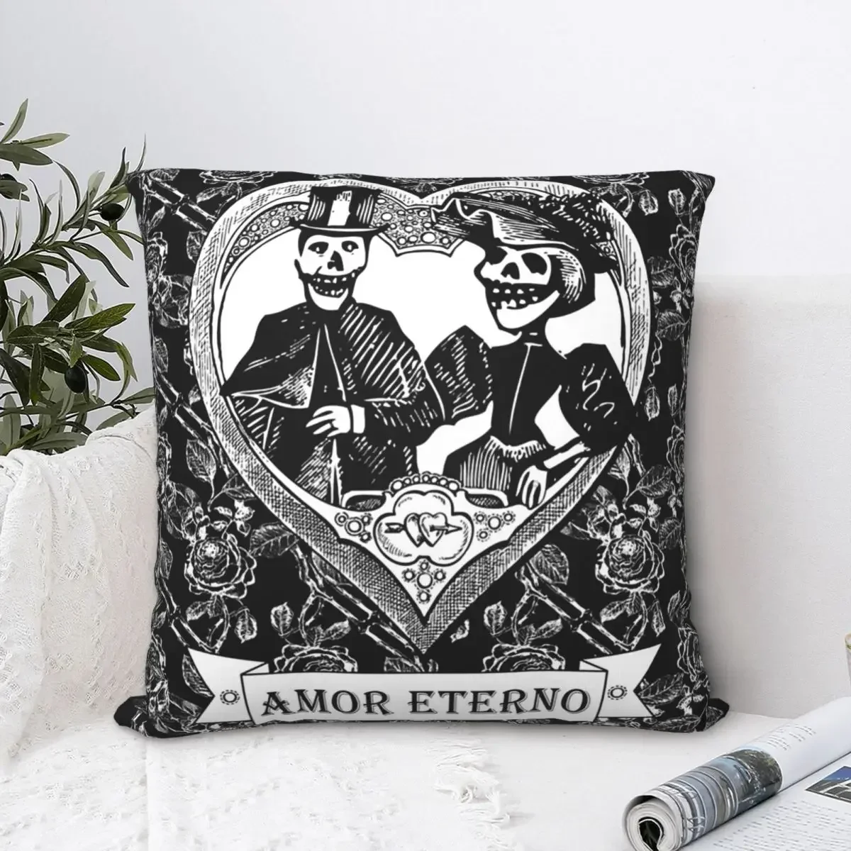 Amor Eterno Eternal Love Skulls And Skeletons Throw Pillow Case Valentine's Day Backpack Cojines Covers For Home Decor