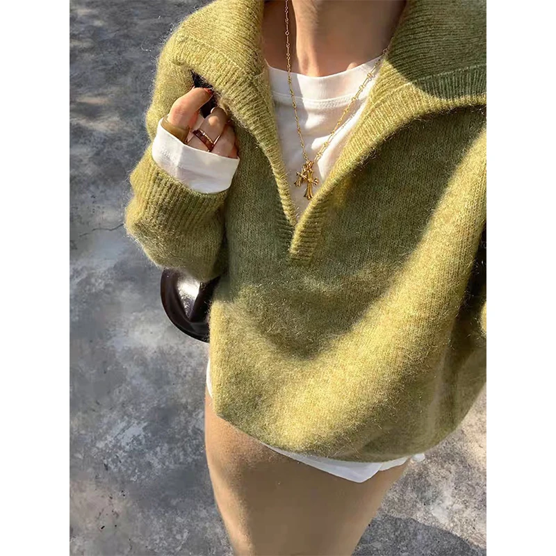 MEXZT Streetwear Pullover Damen Mode Langarm Strickpullover Koreanische Lose Strickwaren Herbst Winter Damen Casual Pullover