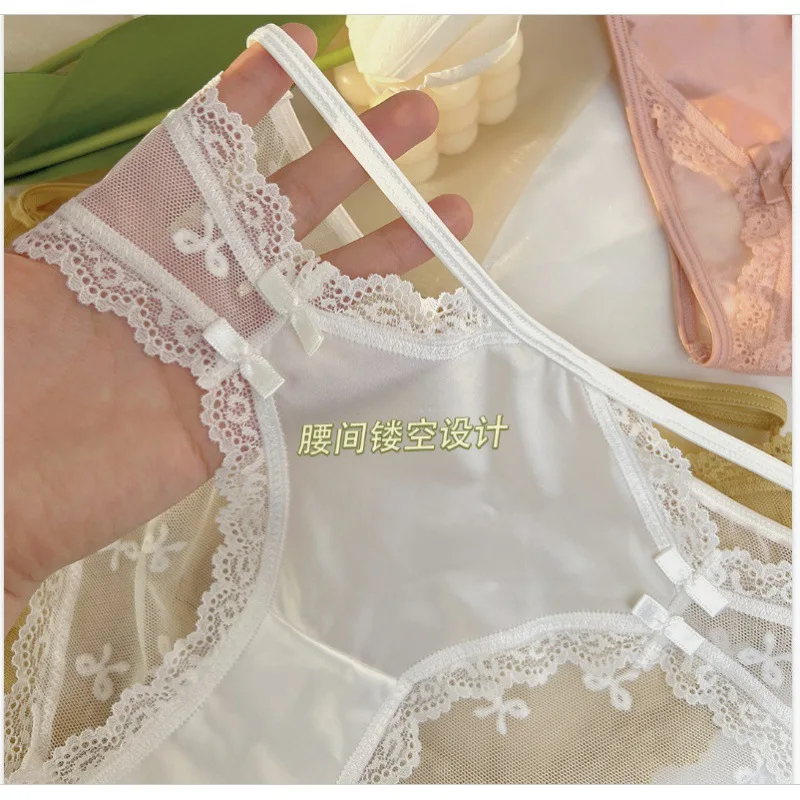 ملابس داخلية نسائية من الحرير الجليدي ملابس داخلية شبكية مجوفة من الدانتيل ملابس داخلية فرنسية مثيرة قابلة للتنفس ملابس داخلية صيفية للفتيات المراهقات سراويل حميمية