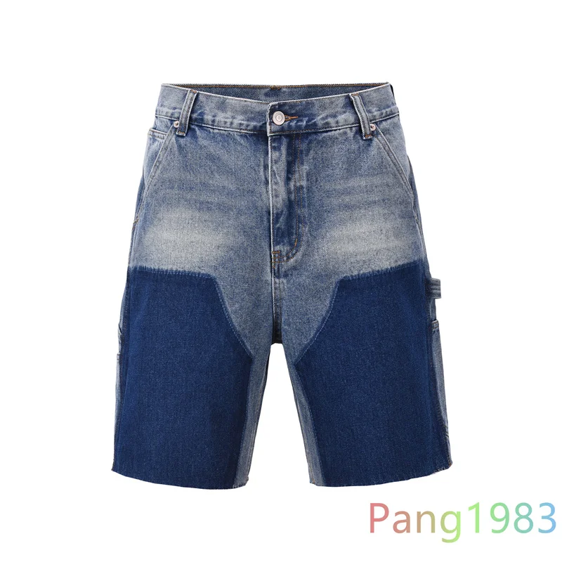 Summer Style Blue Splicing Denim Shorts Men Women Fashionable Versatile Shorts