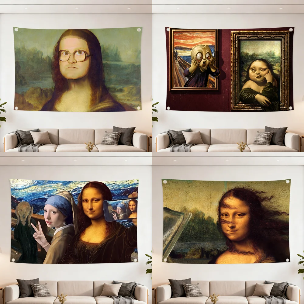 Funny Mona Lisa Meme Q flag Decoration Outdoor Picnic Party Art Hanging Home Camping Party Banner Best sellers