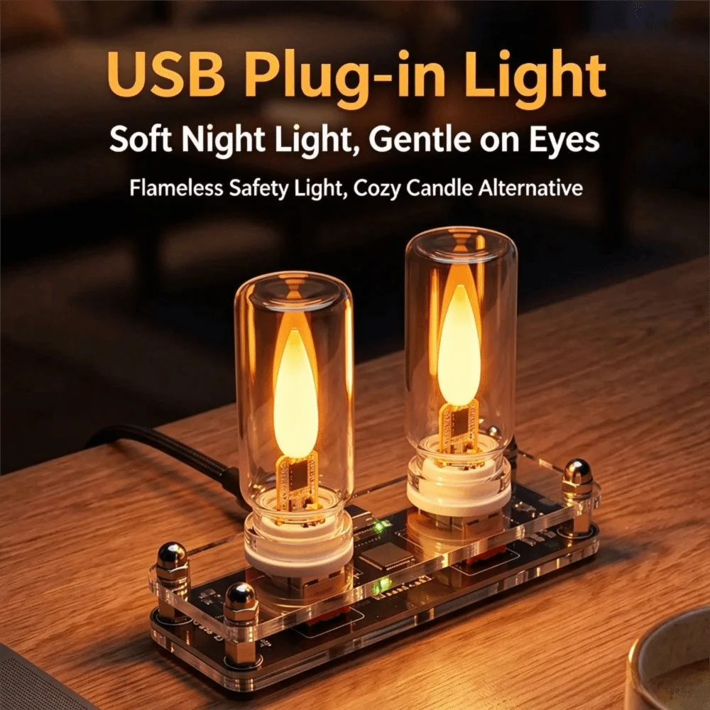 Warm Yellow Bulb LED Filament Night Light Mini Decorations Creative Atmosphere Display USB Night Light Flame Ambient Light