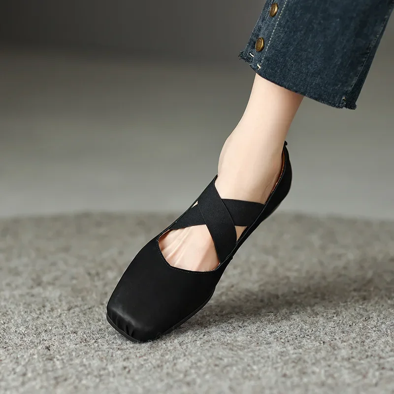 

Весенние кожаные винтажные балетки в стиле ретро, свинцовые туфли с носом, внутренние и внешние кожаные туфли, полные женские туфли
