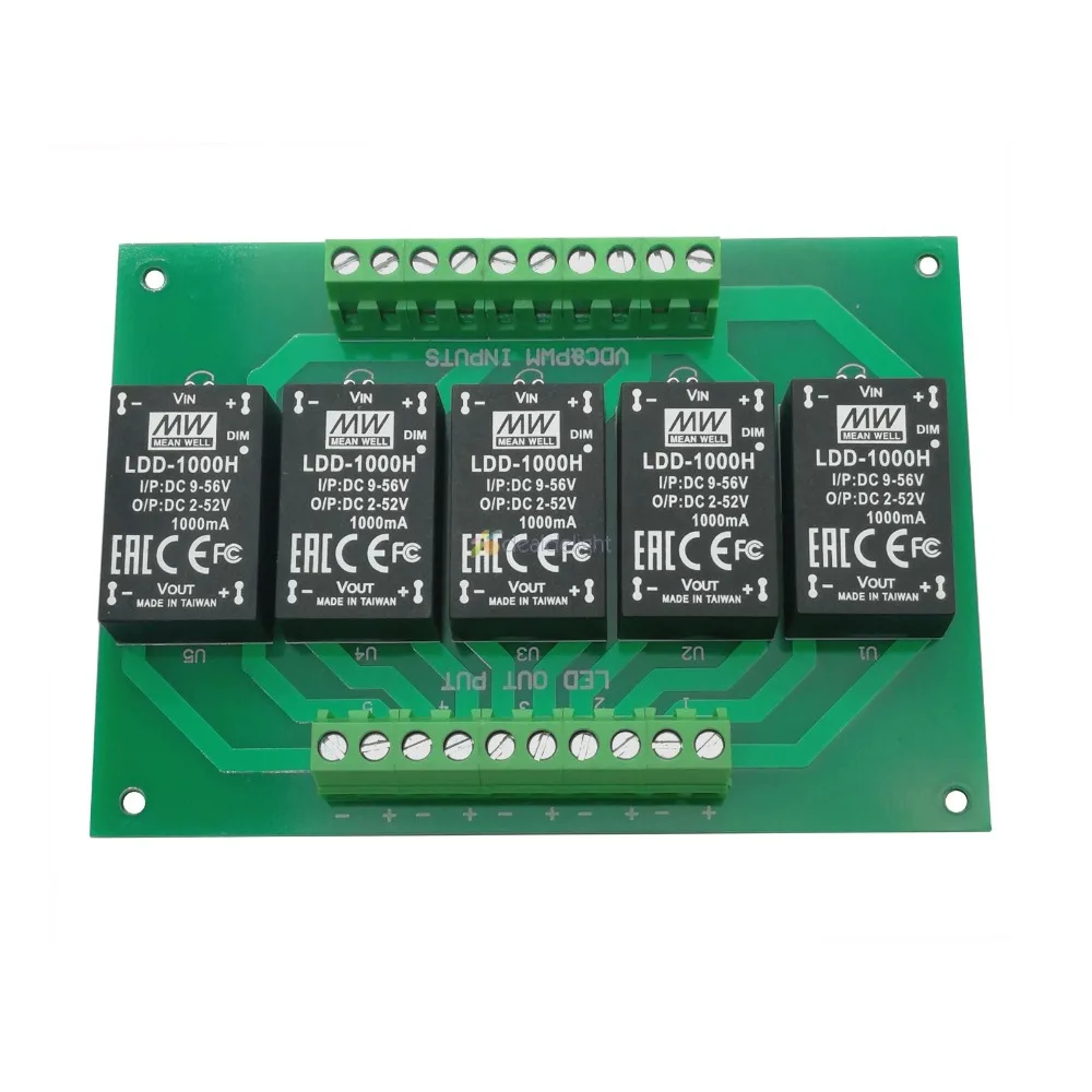 MEANWELL-Corrente constante original Step-Down LED Driver Board, 5 canais, LDD350H, LDD500H, LDD600H, LDD1000H