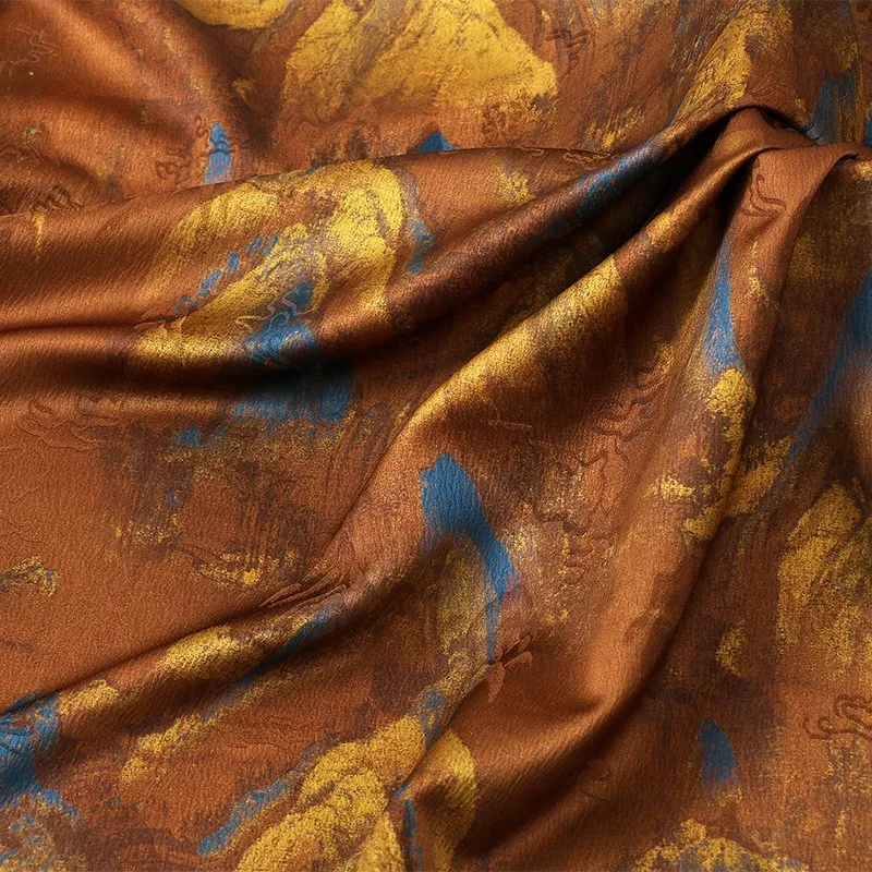 ภูเขาผ้ากอซสีแดงหนาพิมพ์ผ้าฤดูใบไม้ผลิ Hanfu cheongsam ชุดสไตล์โบราณบทคัดย่อดอกไม้ jacquard พื้นผิว