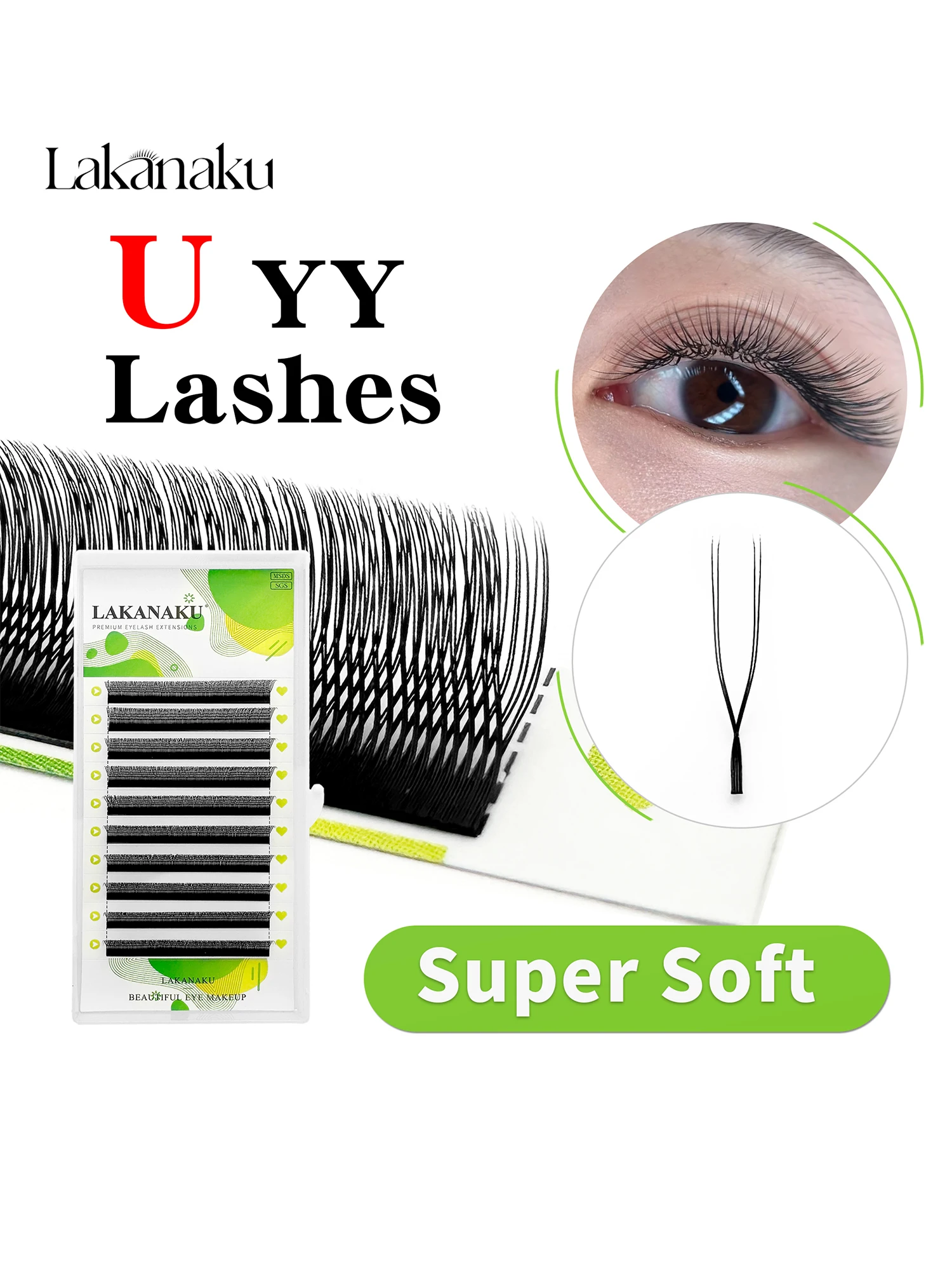 Lakanaku M/B/C/D Curl U forme YY cils doux Fio YY Cilios 2D préfabriqués ventilateurs Extension de cils