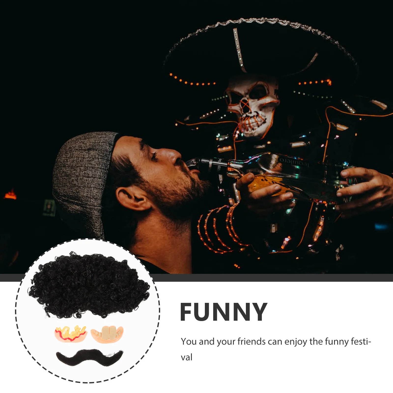 

4 шт., костюм для маскарада на Хэллоуин, реквизит для вечеринки, черные накладные зубы, набор бороды, прочные креативные аксессуары для косплея