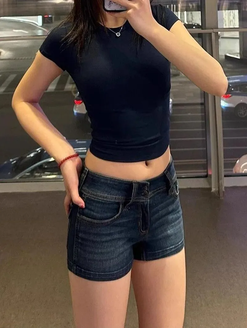 Damen-Jeans-Shorts Sommer Sexy Niedriggeschnittene Enge Elastische Jeans-Kurzhosen Vintage Y2K Streetwear Hot Shorts – Detail 8