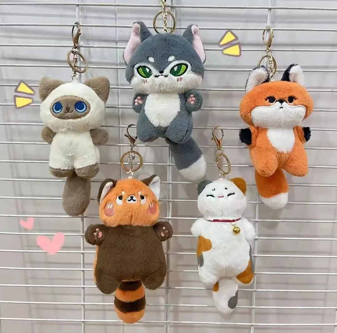 Siamese Cat Kitten Wolf Pup Bear Lesser Panda Fox Pendant Shake Sound Plush Toy Stuffed Doll Cartoon Animal Girl Boy Friend Gift