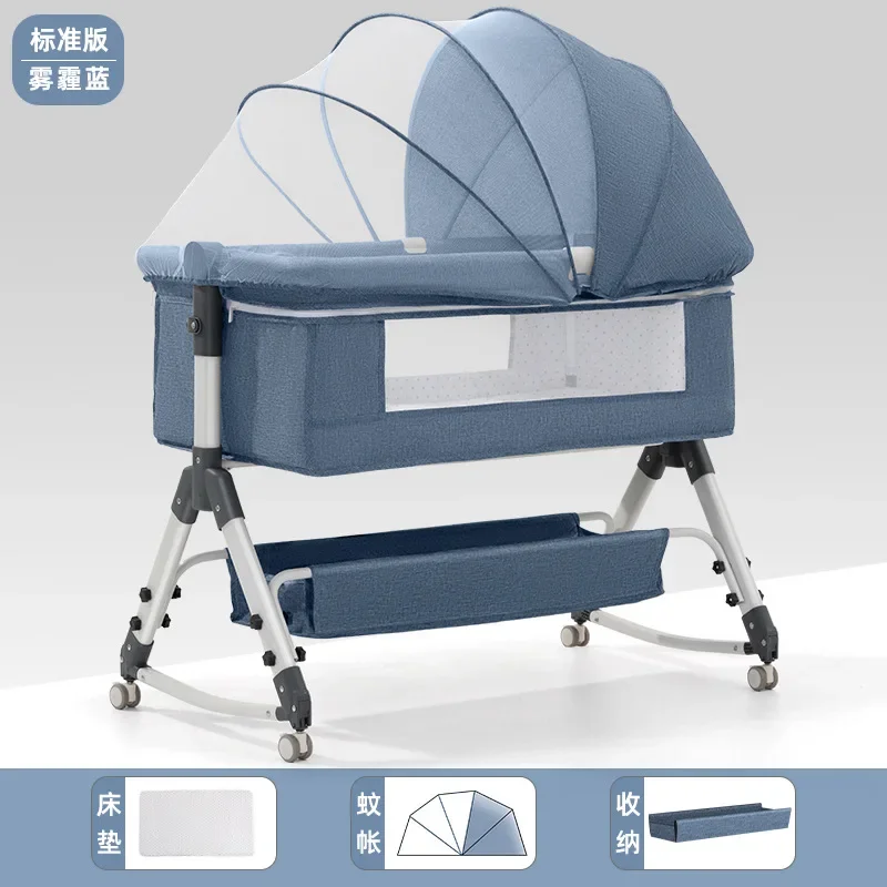 سرير أطفال حديثي الولادة، سرير كبير مقسم، سرير هزاز للأطفال BB، مهد متعدد الوظائف، قابل للطي #5